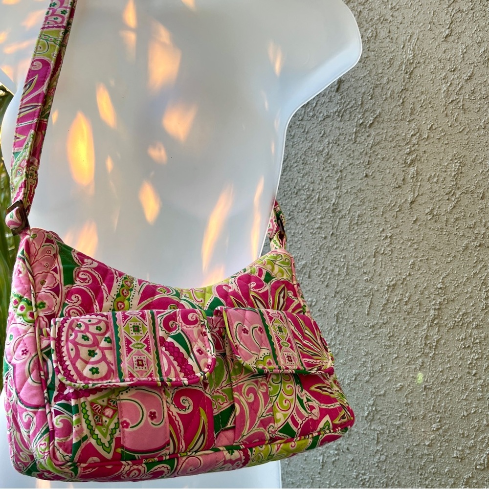 Vera Bradley Pinwheel Pink Small Libby Cargo Hobo Crossbody Bag Purse Pockets - Picture 5 of 16